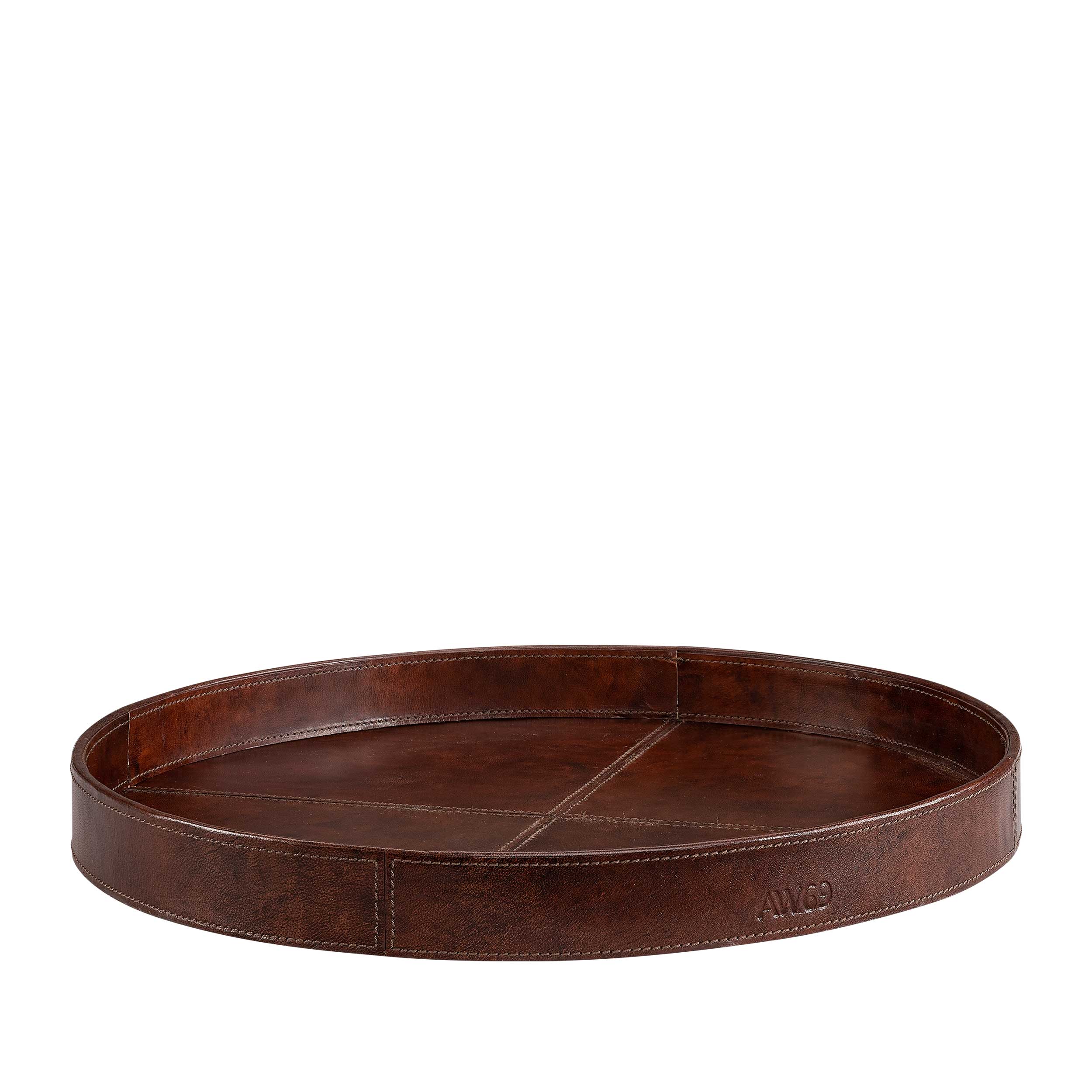 MENDOZA Round tray leather brown