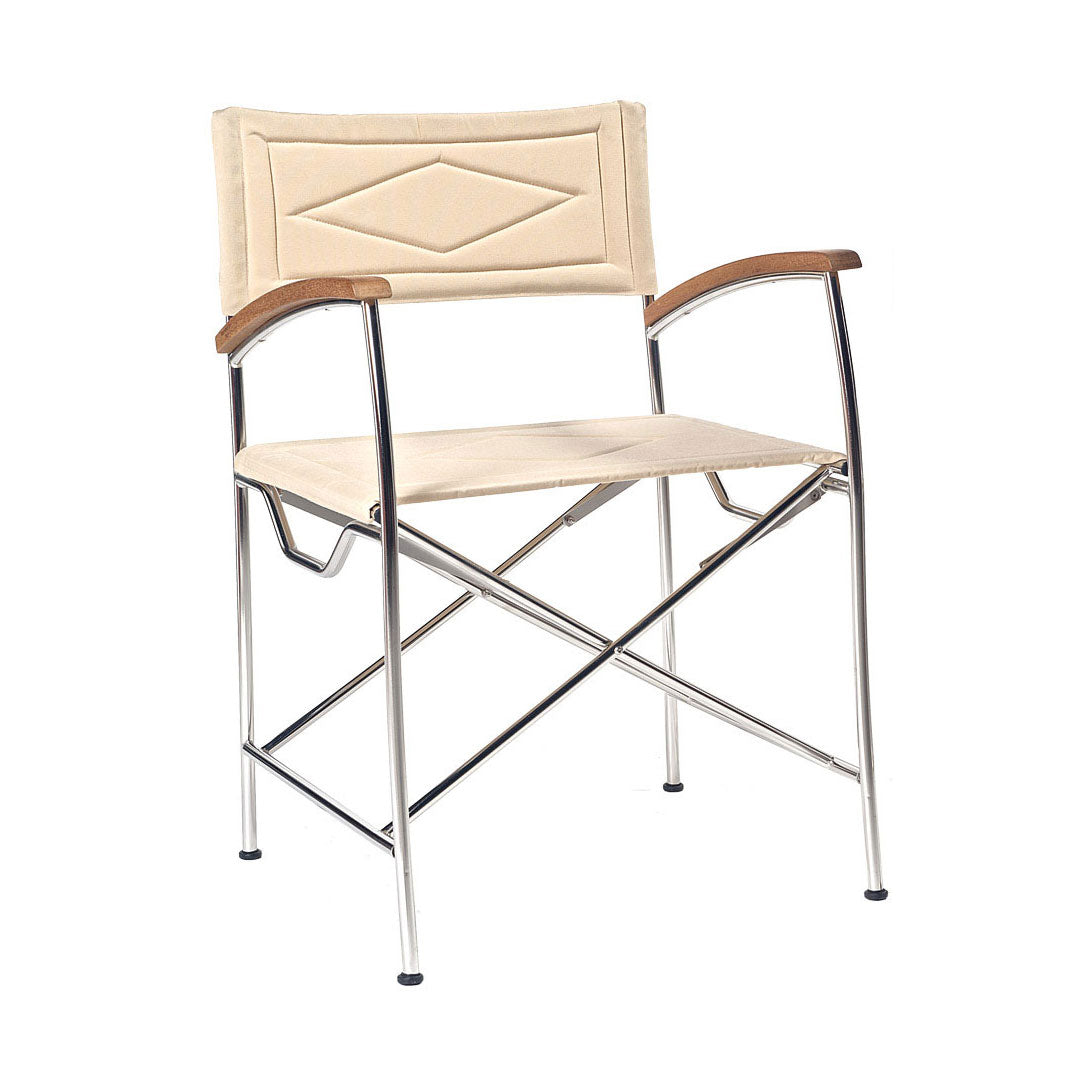 Folding chair in stainless steel and teak / sand seats