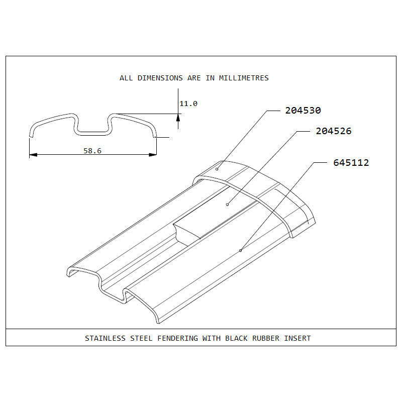 BLACK RUBBER INSERT FOR STAINLESS STEEL FENDERING (PER METER)