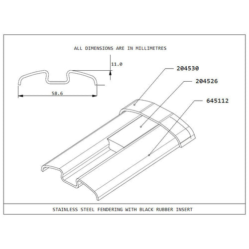 BLACK RUBBER INSERT FOR STAINLESS STEEL FENDERING (PER METER)