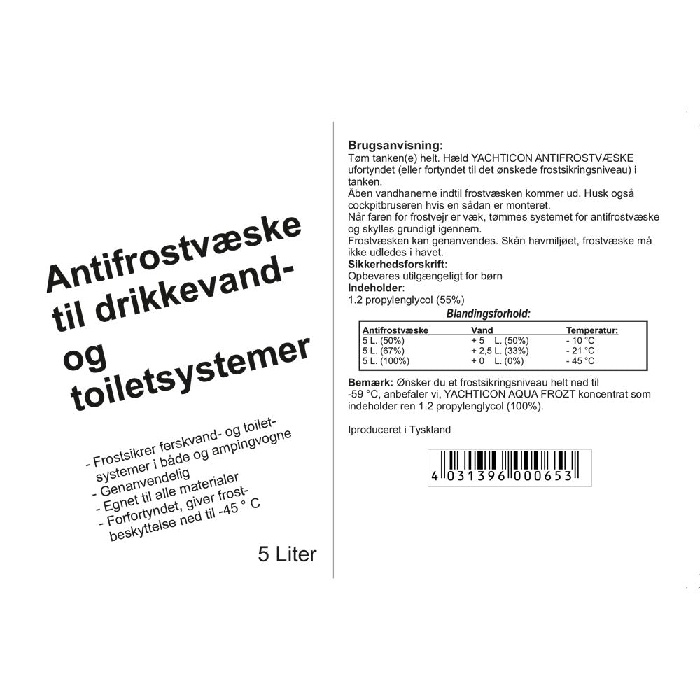 ANTI FREEZE FOR DRINKING WATER AND TOILET SYSTEMS 5L